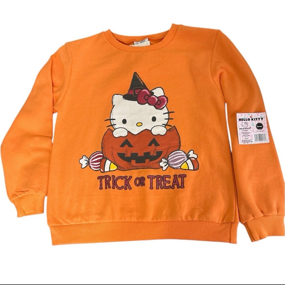 Hello Kitty Halloween Sweatshirt Orange Pumpkin Trick Or Treat Sweater NWT 8/10